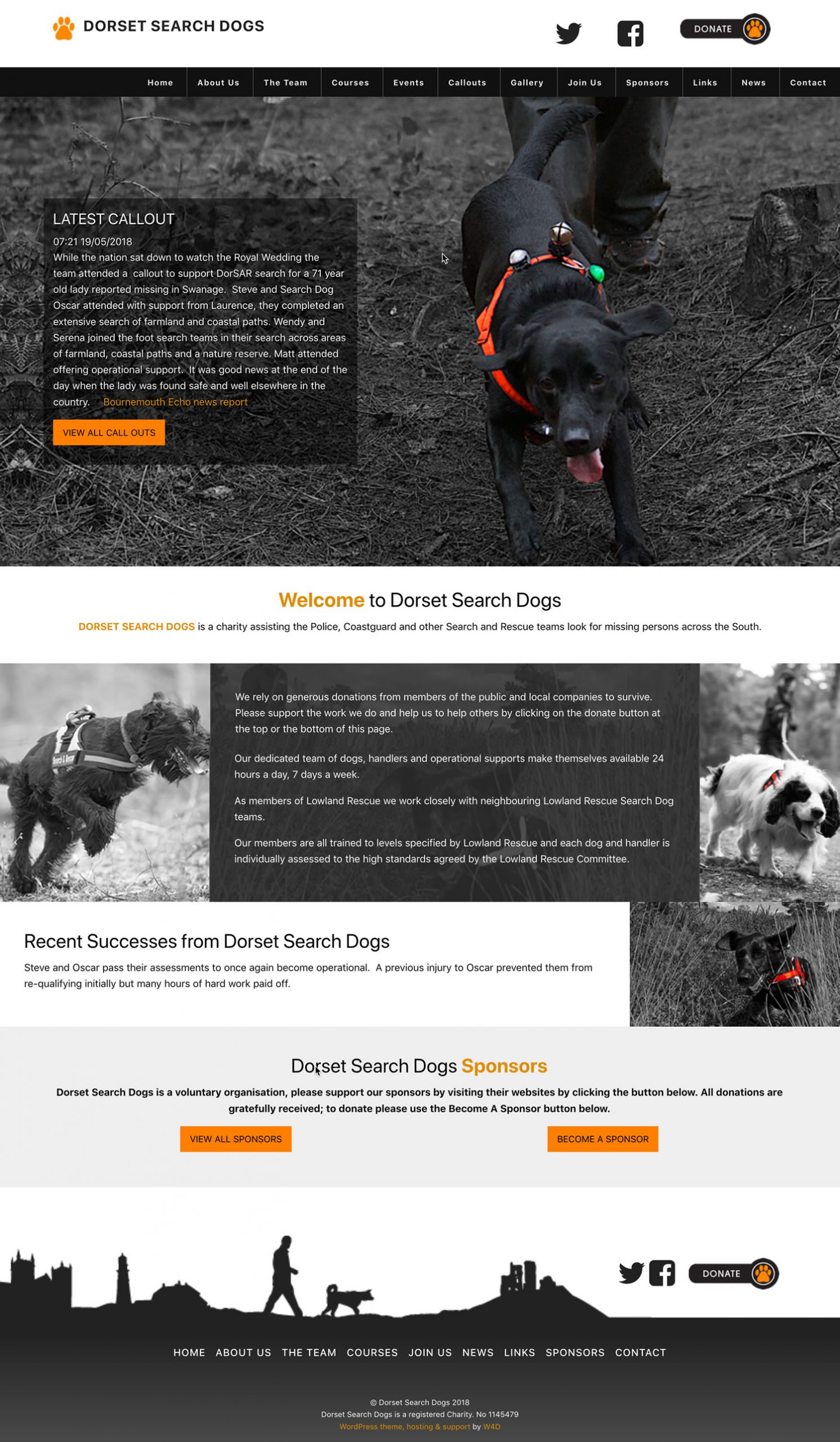 Website Layout Design created for Dorset Search Dogs for a Custom WordPress theme